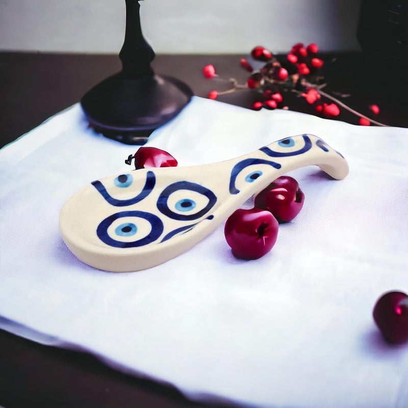 Malaikah Ceramic Spoon Rest White Ideal for Kitchen HandPainted Serveware Cutlery Rest Pack of 1 - Image 2