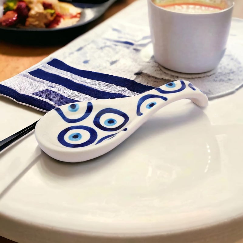 Malaikah Ceramic Spoon Rest White Ideal for Kitchen HandPainted Serveware Cutlery Rest Pack of 1 - Image 3