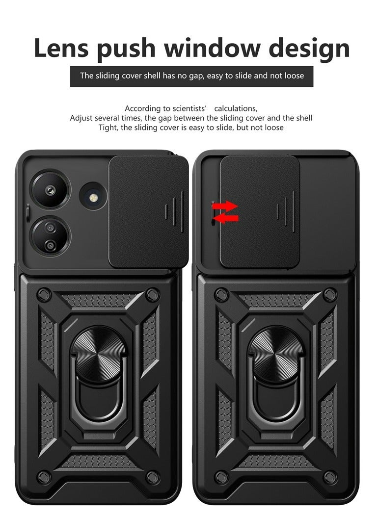 Xiaomi Redmi 13C 4G / Xiaomi Poco C65 4G Case, Slide Camera Lens Cover + 360°Rotating Kickstand Ring + Support Magnetic Car Mount Shockproof Mobile Phone Case - Image 3