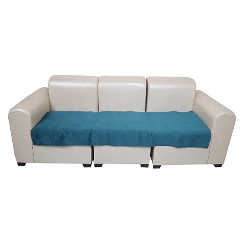 KINGLY Velvet Quilted L-Shape 7 Seater (4+3) Universal Sofa Protector – Premium Non-Slip Fit, Machine Washable Couch Mat for L-Shaped Sofa Set in Living Room (Green Blue, 2pc Set – 23x27 & 90x27) - Image 5