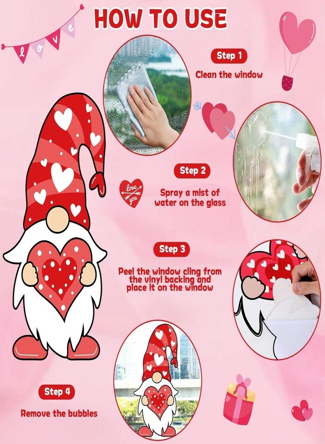 OBUSATT Valentine's Day Window Clings Decorations Extra Large Gnome Window Sticker Valentines Day Giant Gnome Heart Decal Ornament Supplies for Wedding Anniversary Valentines Party Home Office Classroom Decor - Image 5