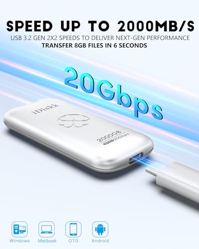 iDiskk 【Plug-Play 1TB HIgh Speed 2000MB/s External SSD |Pocket-Sized | USB 3.2 Gen 2x2 | External Solid State Drive | Photo Stick Compatible with Xbox,PS4,iPad,PC&Mac,PC,Android Phones,Cameras - Image 3