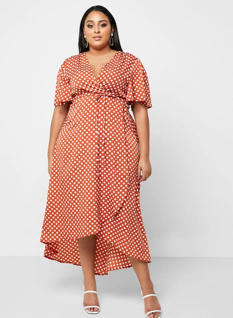 Missguided Curve Polka Dot High Low Wrap Dress