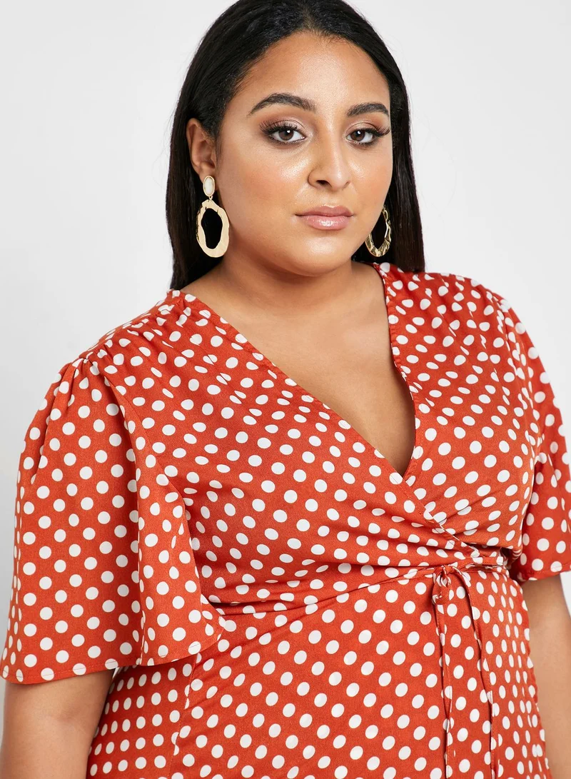 Missguided Curve Polka Dot High Low Wrap Dress