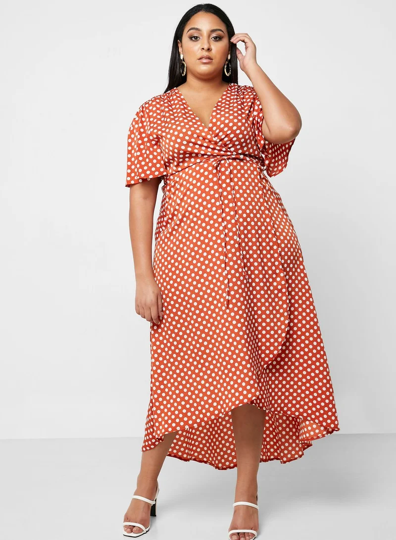 Missguided Curve Polka Dot High Low Wrap Dress