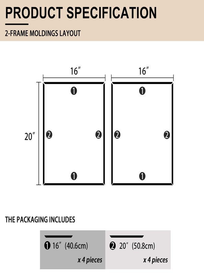 Hungbak 2 Set of 16" x 20" Pre-Cut Accent Wall Molding Trim Kit, Peel and Stick Premade Wainscoting Panels for Interior Decoration, Ready to Assemble Chair Rail Moulding - Image 2