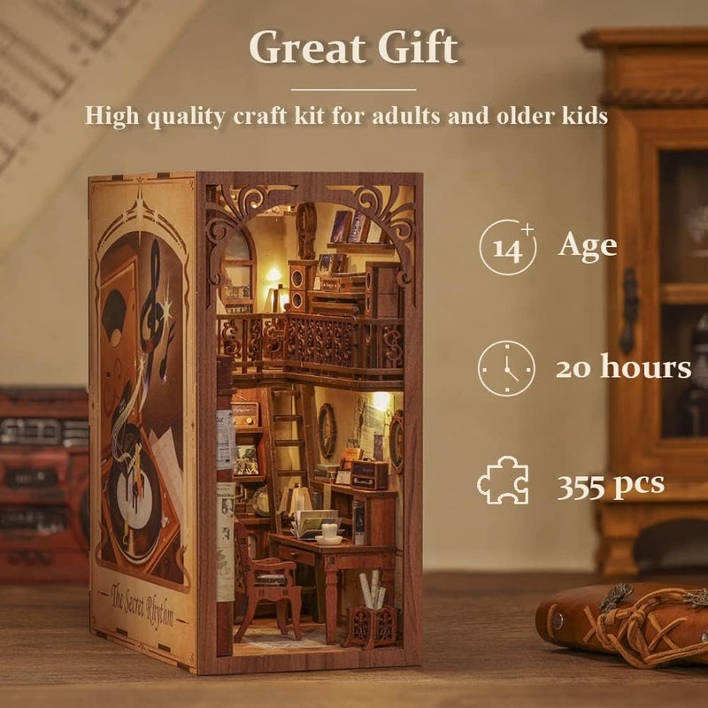 CUTEBEE DIY Book Nook Kit, Bookshelf Insert Decor DIY Miniature Music House Dollhouse Kit for Adults and Teens, Booknook Model Build Creativity Gift Kit with LED Light (The Secret) - Image 3