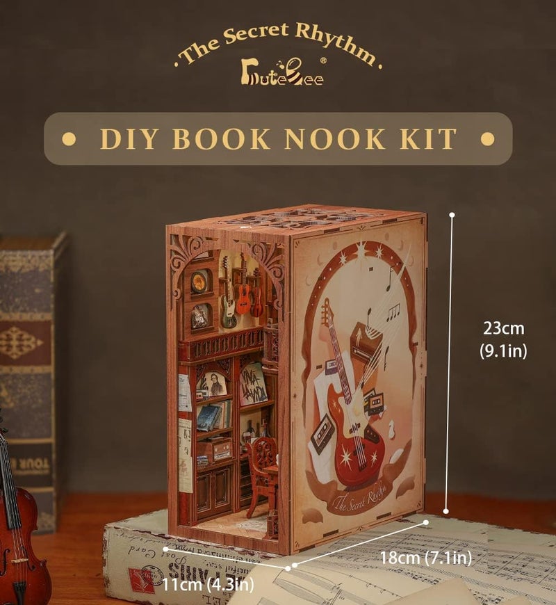 CUTEBEE DIY Book Nook Kit, Bookshelf Insert Decor DIY Miniature Music House Dollhouse Kit for Adults and Teens, Booknook Model Build Creativity Gift Kit with LED Light (The Secret) - Image 4