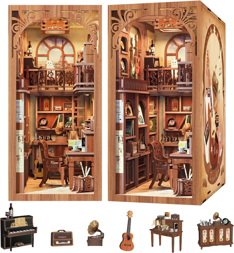 CUTEBEE DIY Book Nook Kit, Bookshelf Insert Decor DIY Miniature Music House Dollhouse Kit for Adults and Teens, Booknook Model Build Creativity Gift Kit with LED Light (The Secret) - Image 1