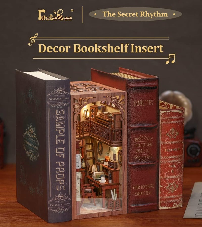 CUTEBEE DIY Book Nook Kit, Bookshelf Insert Decor DIY Miniature Music House Dollhouse Kit for Adults and Teens, Booknook Model Build Creativity Gift Kit with LED Light (The Secret) - Image 2