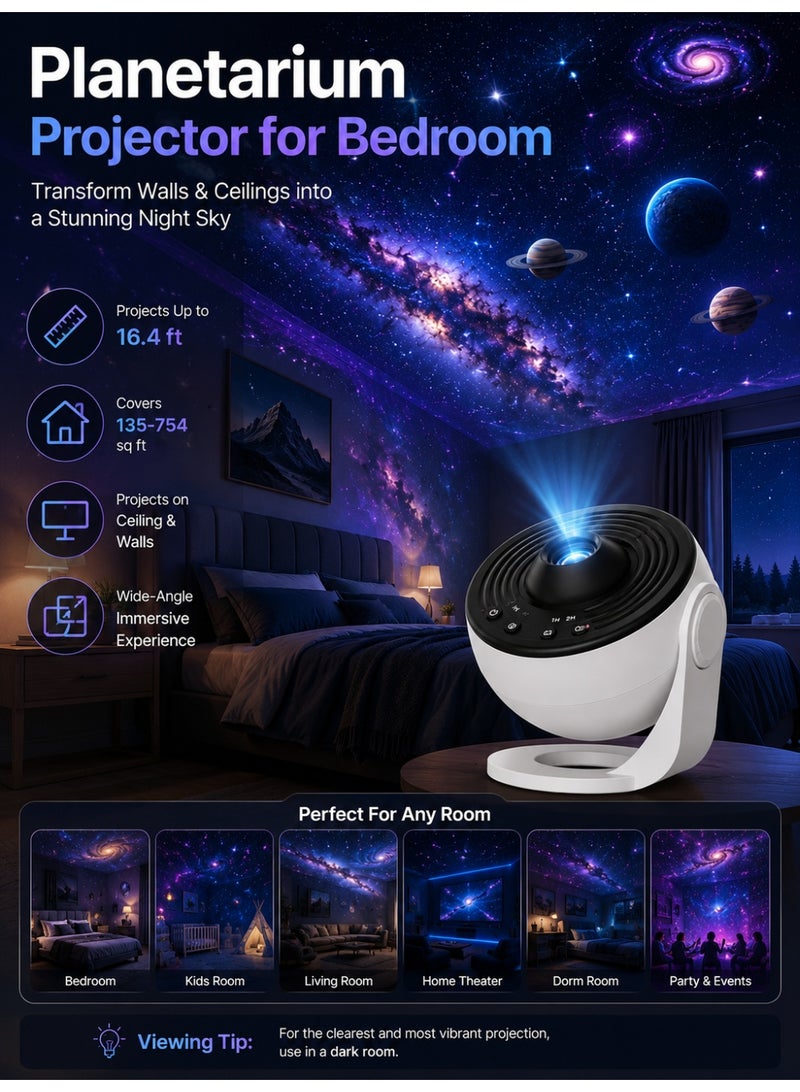 Eworld Planetarium Projector for Bedroom, 12-in-1 Galaxy Star Projector with 12 Projection Films, HD Nebula Night Light, 360° Rotating LED Space Projector, Timer, USB-C Powered Room Decor for Kids & Adults - Image 4