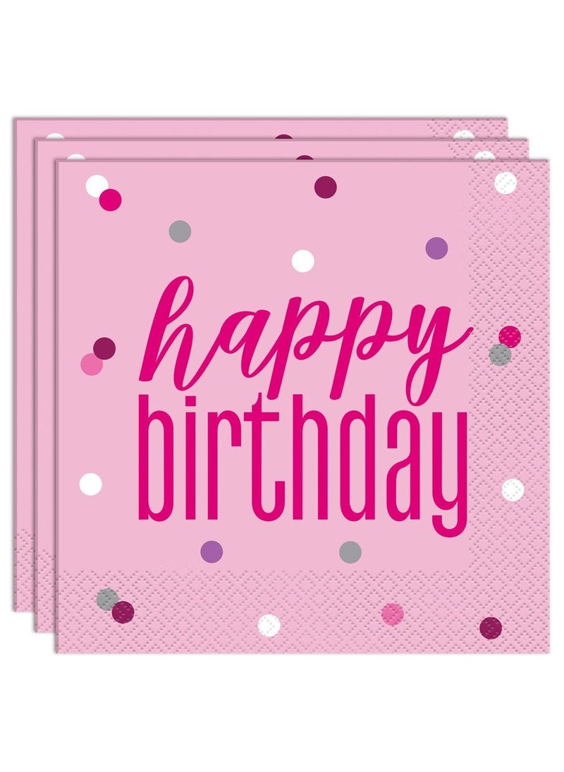 يونيك مناديل عيد ميلاد سعيد باللون الوردي، أدوات مائدة للاحتفال بالحفلات، 33 سم، عبوة من 16 قطعة