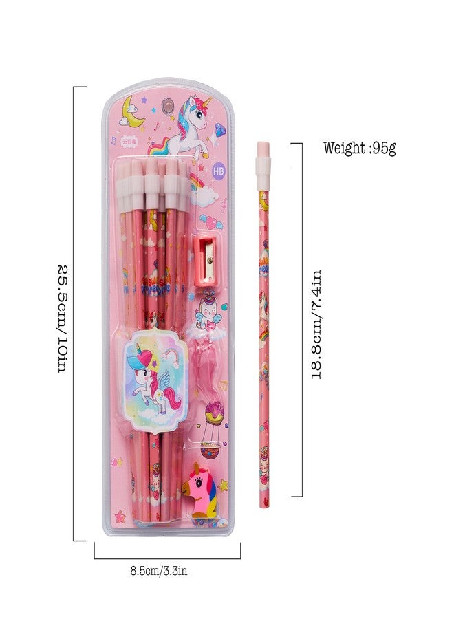 CherryBox Unicorn Pencils Stationary Kit - 12 Pencils Set with Grip Unicorn Eraser and Sharpner for Kids, Boys and Girls, Birthday Return Gift Stationary Set (Pink) - Image 3