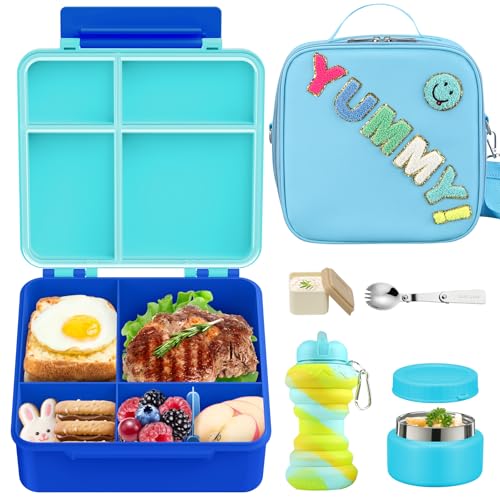 Orylia Bento Lunch Box with 10oz Soup Thermo for Kids Insulated Lunch Bag & Foldable Silicone Cup Food Leak Proof Food Container with 5 Compartment for Kid to Shool Travel - Image 1