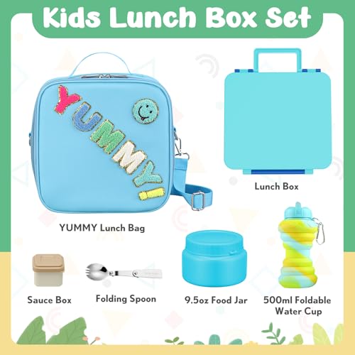 Orylia Bento Lunch Box with 10oz Soup Thermo for Kids Insulated Lunch Bag & Foldable Silicone Cup Food Leak Proof Food Container with 5 Compartment for Kid to Shool Travel - Image 2