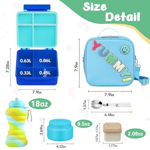 Orylia Bento Lunch Box with 10oz Soup Thermo for Kids Insulated Lunch Bag & Foldable Silicone Cup Food Leak Proof Food Container with 5 Compartment for Kid to Shool Travel - Image 3