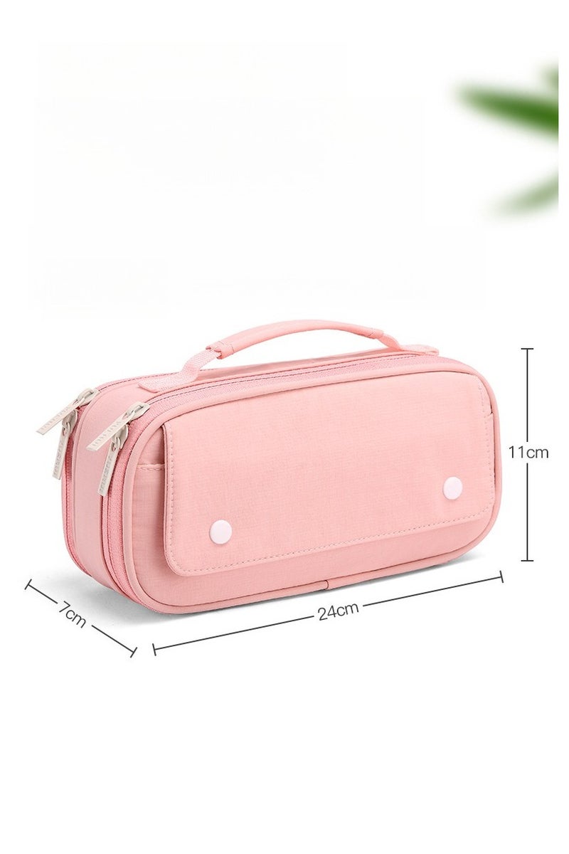 حقيبة أقلام كبيرة السعة بـ 5 طبقات مع جيب أمامي متعدد ومقبض حقيبة قرطاسية مدرسية للطلاب باللون الوردي - Image 4