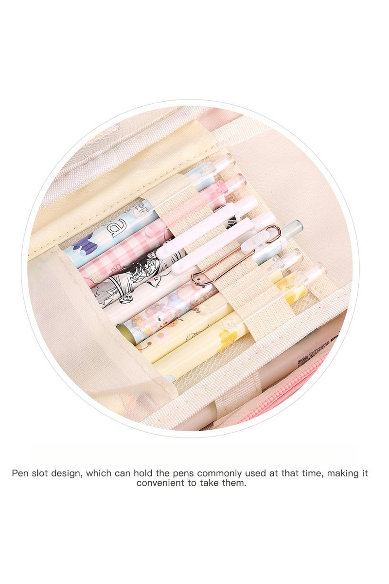 حقيبة أقلام كبيرة السعة بـ 5 طبقات مع جيب أمامي متعدد ومقبض حقيبة قرطاسية مدرسية للطلاب باللون الوردي - Image 3