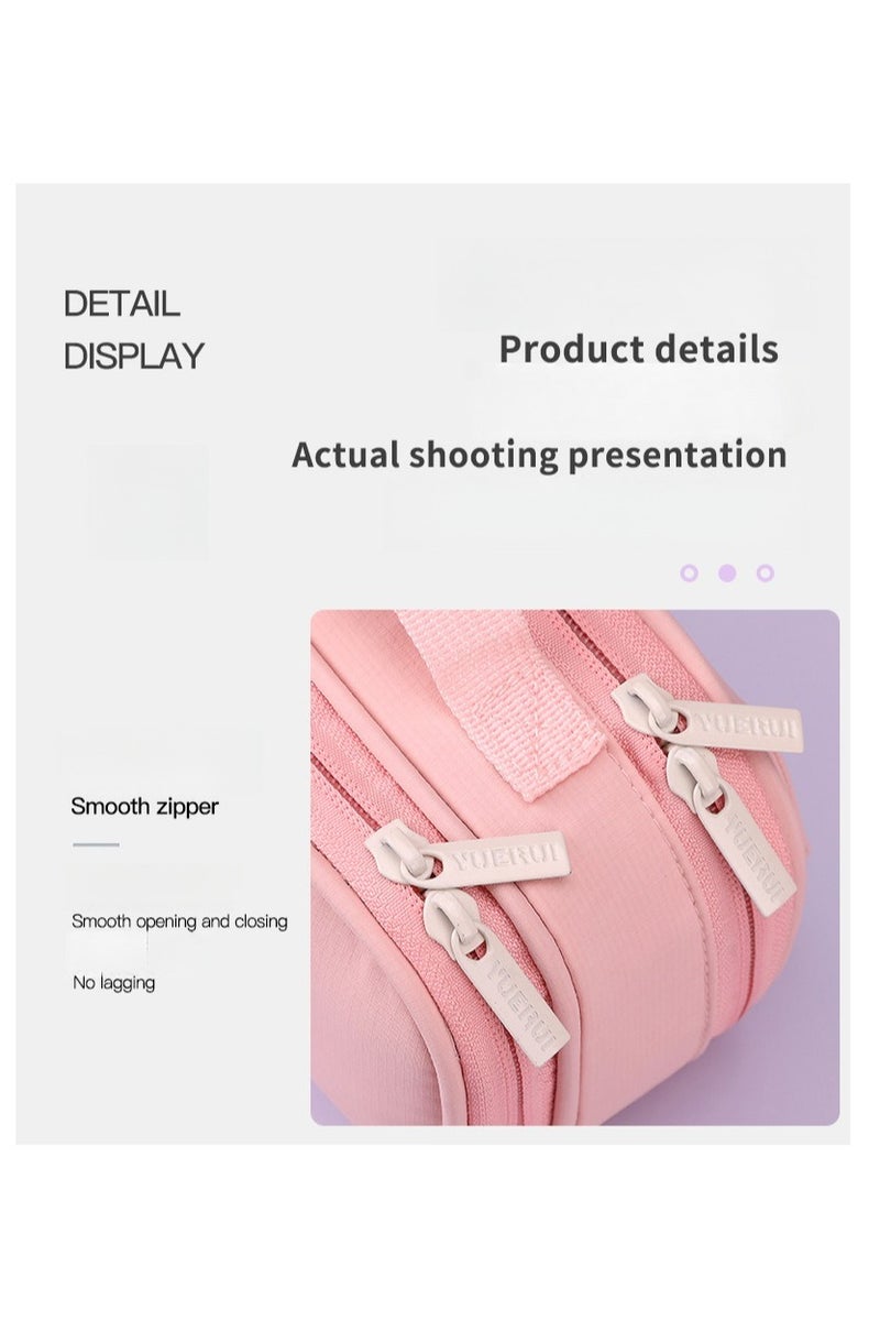 حقيبة أقلام كبيرة السعة بـ 5 طبقات مع جيب أمامي متعدد ومقبض حقيبة قرطاسية مدرسية للطلاب باللون الوردي