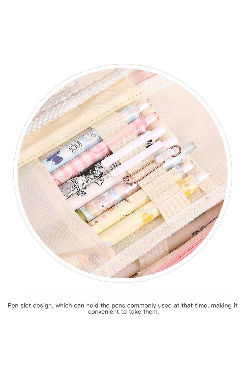 حقيبة أقلام كبيرة السعة بـ 5 طبقات مع جيب أمامي متعدد ومقبض حقيبة قرطاسية مدرسية للطلاب باللون الوردي - Image 3
