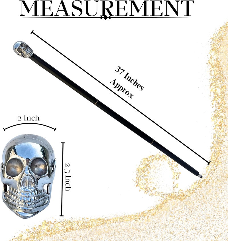 Medieval Replicas Natural Three Fold Walking Stick Skull Handcrafted Strong Sturdy Wooden Hiking Cane with Brass Nickel Handle Ideal for Men or Women with Active Outdoor Lifestyle 36 Inch - Image 2