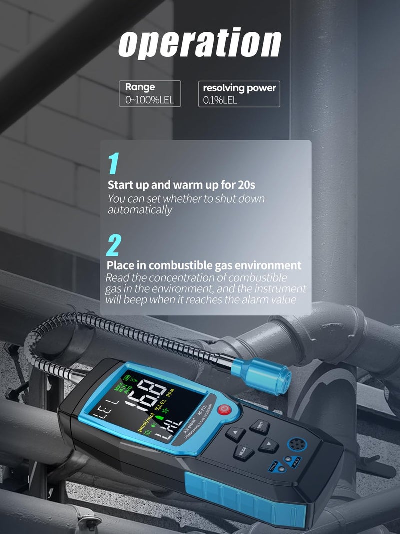 Aicevoos Natural Gas Detector With Gas Concentration Display Locating The Source Of Propane  Natural Gas  And Combustible Gas Leak For Home And Rv (Include Battery X3) - Image 2