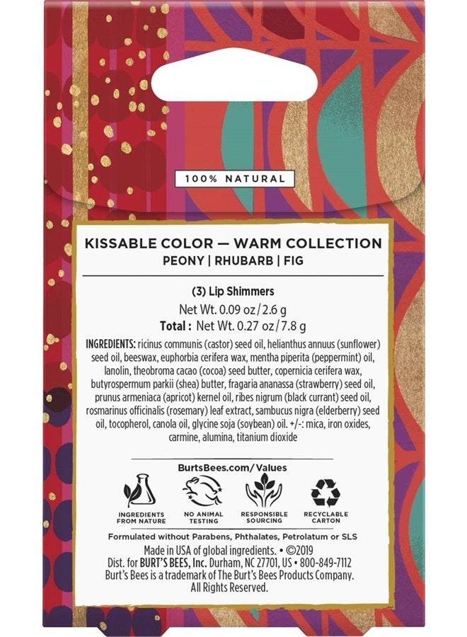 Burt's Bees مجموعة هدايا عيد الميلاد بألوان قابلة للتقبيل، 3 لمسات شفاه في صندوق هدايا، مجموعة دافئة في الفاوانيا، التين وراوند - Image 4