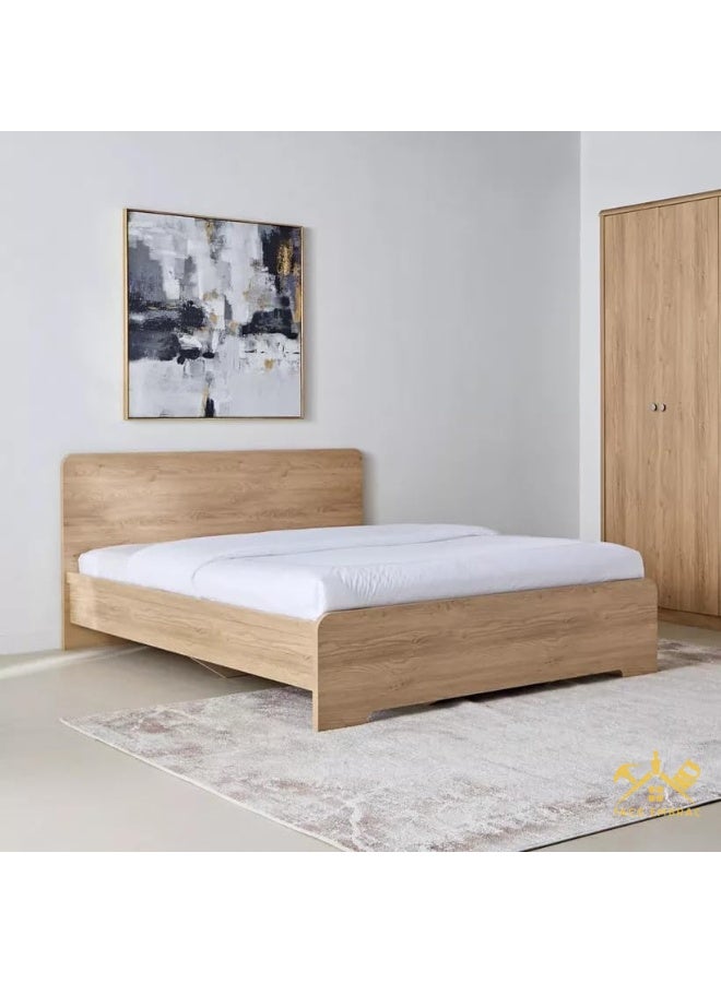 Modern Platform Bed Frame, Oak Wood Finish