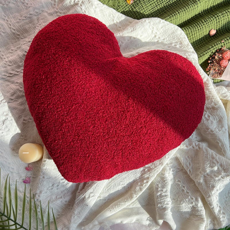 EastTree Heart Pillows Wine Red Heart Shaped Pillows Love Throw Pillows Cute Sherpa Heart Decor Large Fluffy Pillows Women Girls Living Bedroom Home Decoration 15x18 Inch