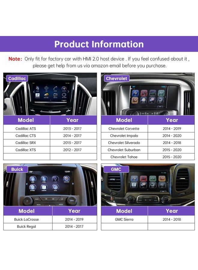 ninetom Wireless CarPlay & Android Auto Retrofit Module Compatible with Cadillac, Buick, Chevrolet and GMC (2014–2020) HMI 2.0 System, Supports Android Auto, Mirror Link, and Reverse Camera - Image 2