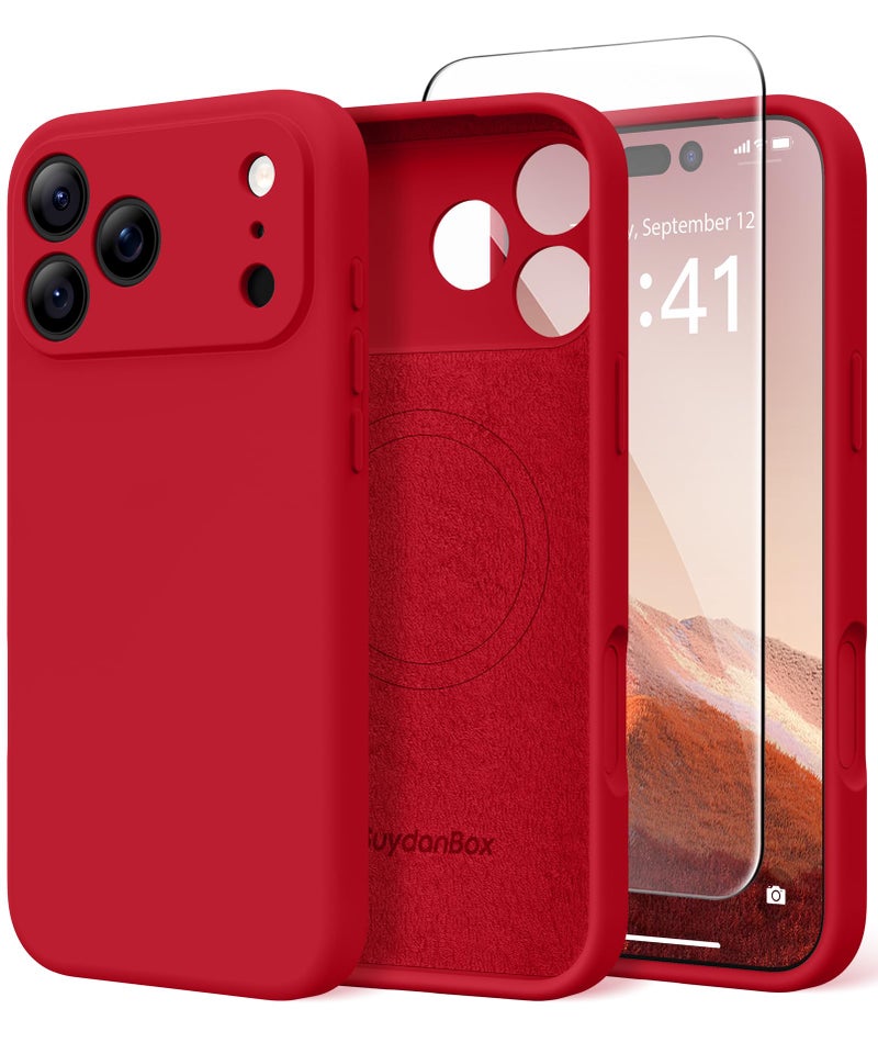 SuydanBox Magnetic for iPhone 17 Pro Max Case, Compatible with MagSafe, [Full Camera Protection][Screen Protector] Silicone Shockproof Protective Phone Case for iPhone 17 Pro Max 6.9", Deep Red - Image 1