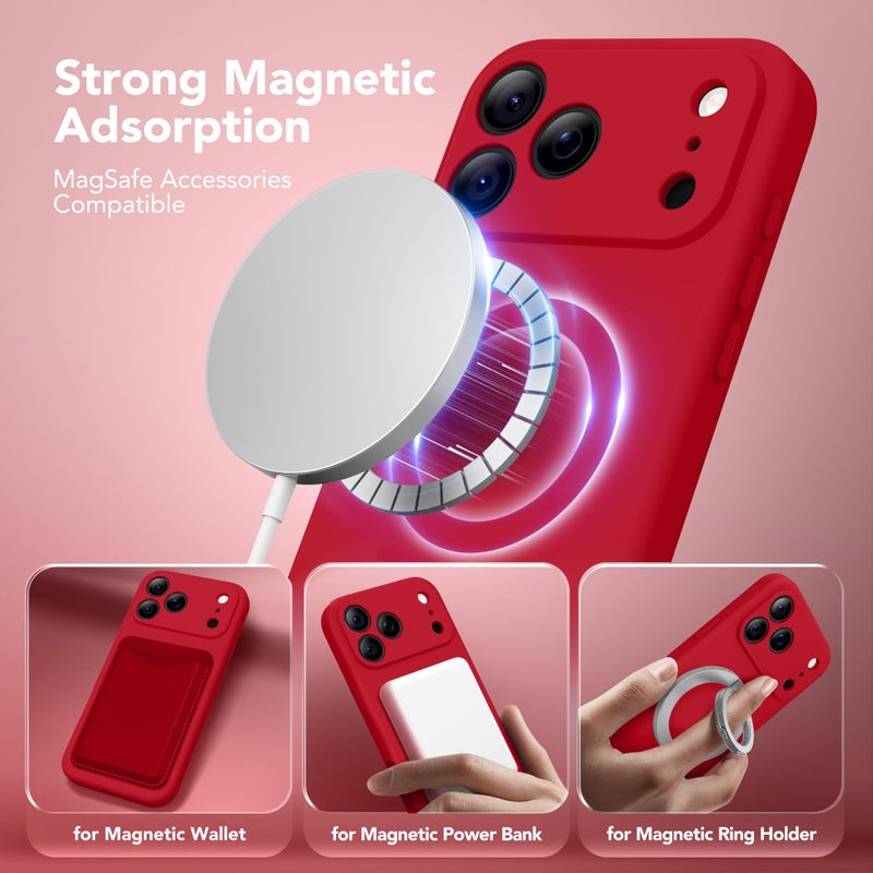 SuydanBox Magnetic for iPhone 17 Pro Max Case, Compatible with MagSafe, [Full Camera Protection][Screen Protector] Silicone Shockproof Protective Phone Case for iPhone 17 Pro Max 6.9", Deep Red - Image 2