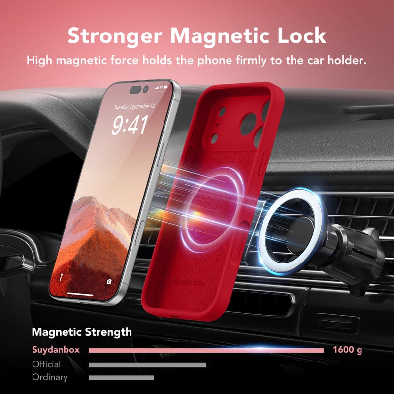 SuydanBox Magnetic for iPhone 17 Pro Max Case, Compatible with MagSafe, [Full Camera Protection][Screen Protector] Silicone Shockproof Protective Phone Case for iPhone 17 Pro Max 6.9", Deep Red - Image 3
