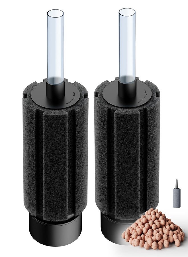 DVHEY 10-50Gal 2 Pack Aquarium Sponge Filter with Ceramic Media and Bubble Diffuser Ultra Quiet Fish Tank Filters fit Breeding Fry Betta Shrimp Fish Tank - Image 1