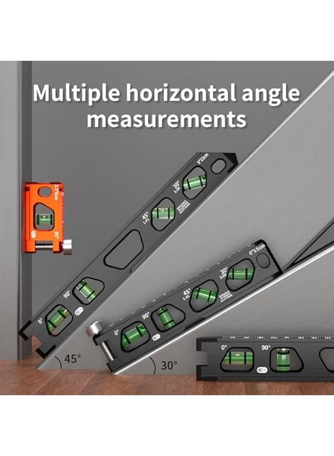 6 Inch Double Scale Alignment Tool with 4 Bubble Vials and V Grooved Base Sturdy Aluminum Alloy Spirit Level - Image 5