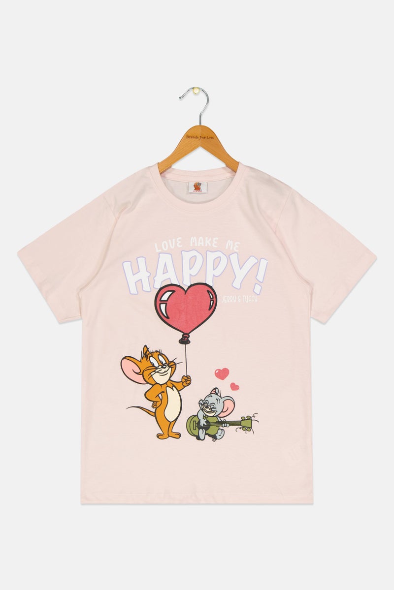 Tom And Jerry Kids Girl Crew Neck Short Sleeve Graphic Print T-Shirt, Light Pink - Image 2