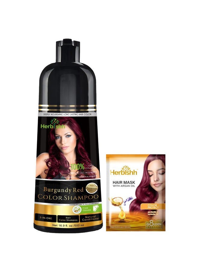 Herbishh Hair Color Shampoo For Gray Hair – Magic Hair Dye Shampoo – Colors Hair In Minutes–Long Lasting–500 Ml–3-In-1 Hair Color–Ammonia-Free (Burgundy) - Image 1