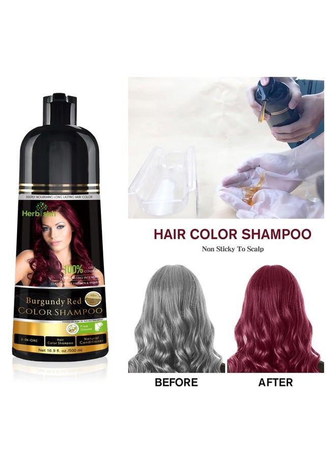 Herbishh Hair Color Shampoo For Gray Hair – Magic Hair Dye Shampoo – Colors Hair In Minutes–Long Lasting–500 Ml–3-In-1 Hair Color–Ammonia-Free (Burgundy) - Image 2