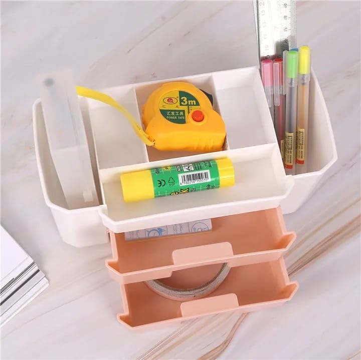 OLMARTT KITCHENWARE Multifunctional Plastic Drawer Storage Box - Cosmetic Organizer, Jewelry Holder, Office Desk Organizer, Vanity Box for Makeup, Jewelry, and Household Use (2 Layer,Peach) - Image 4