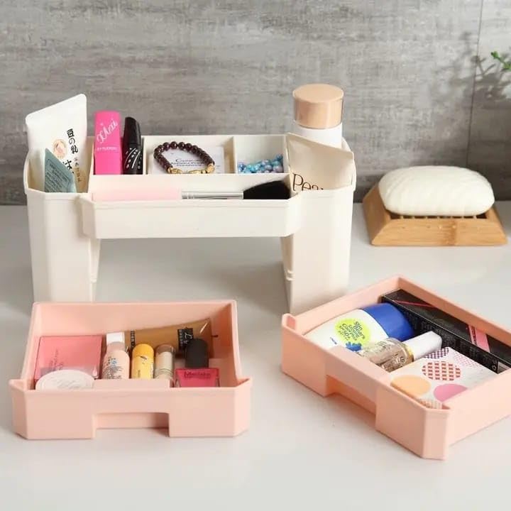 OLMARTT KITCHENWARE Multifunctional Plastic Drawer Storage Box - Cosmetic Organizer, Jewelry Holder, Office Desk Organizer, Vanity Box for Makeup, Jewelry, and Household Use (2 Layer,Peach) - Image 2