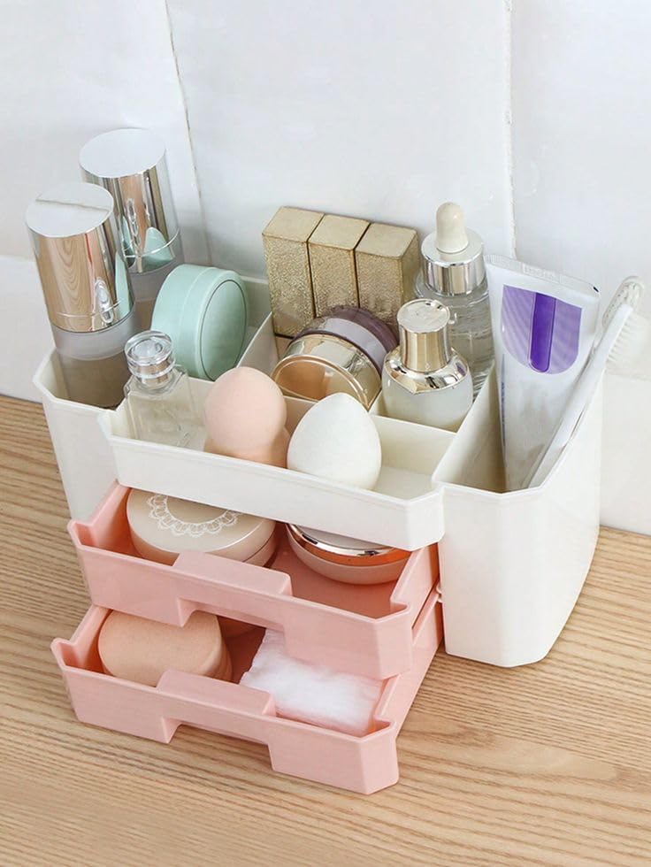 OLMARTT KITCHENWARE Multifunctional Plastic Drawer Storage Box - Cosmetic Organizer, Jewelry Holder, Office Desk Organizer, Vanity Box for Makeup, Jewelry, and Household Use (2 Layer,Peach) - Image 3