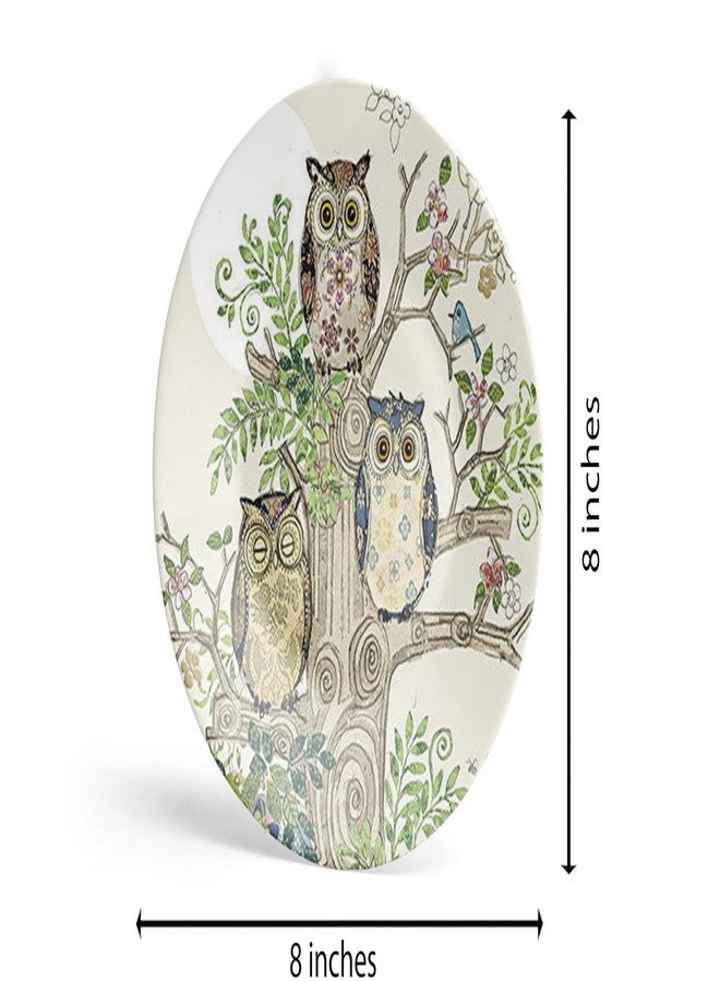 Clapcart Ceramic Decorative Wall and Table Top Printed Plate/Platter with Stand and Hook, for Living Room, Home, Hotel and Office (Ethnic Owl Tree Art Print, Size 8 x 8 inches Plate) - Image 4