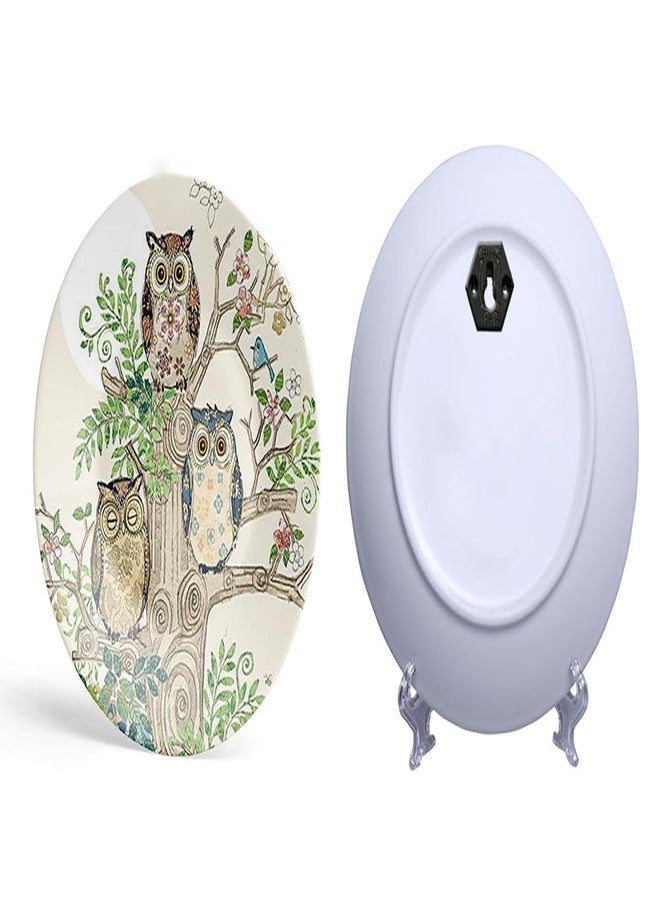 Clapcart Ceramic Decorative Wall and Table Top Printed Plate/Platter with Stand and Hook, for Living Room, Home, Hotel and Office (Ethnic Owl Tree Art Print, Size 8 x 8 inches Plate) - Image 3