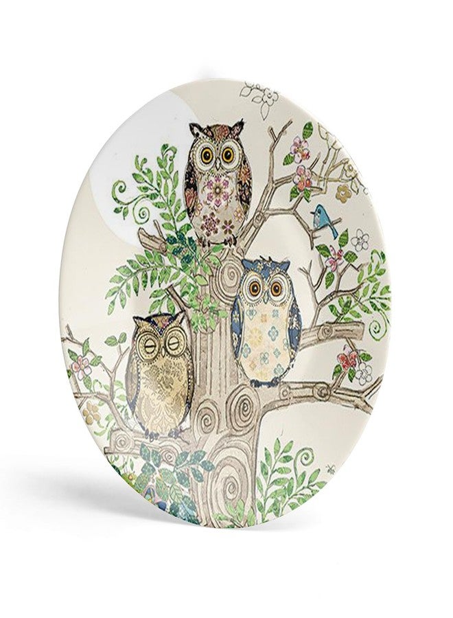 Clapcart Ceramic Decorative Wall and Table Top Printed Plate/Platter with Stand and Hook, for Living Room, Home, Hotel and Office (Ethnic Owl Tree Art Print, Size 8 x 8 inches Plate) - Image 1