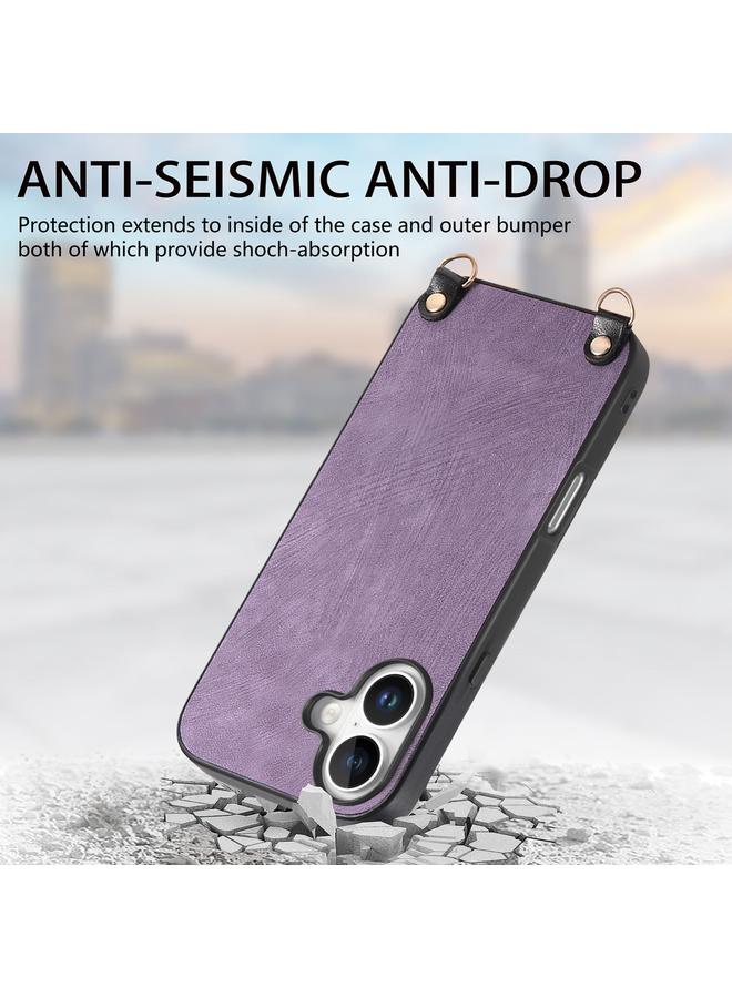 S-TOP Case For iPhone 16 Plus Vintage Leather PC Back Cover Phone Case with Crossbody Strap - Image 4