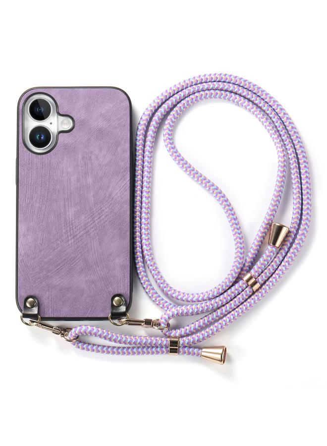 S-TOP Case For iPhone 16 Plus Vintage Leather PC Back Cover Phone Case with Crossbody Strap - Image 2