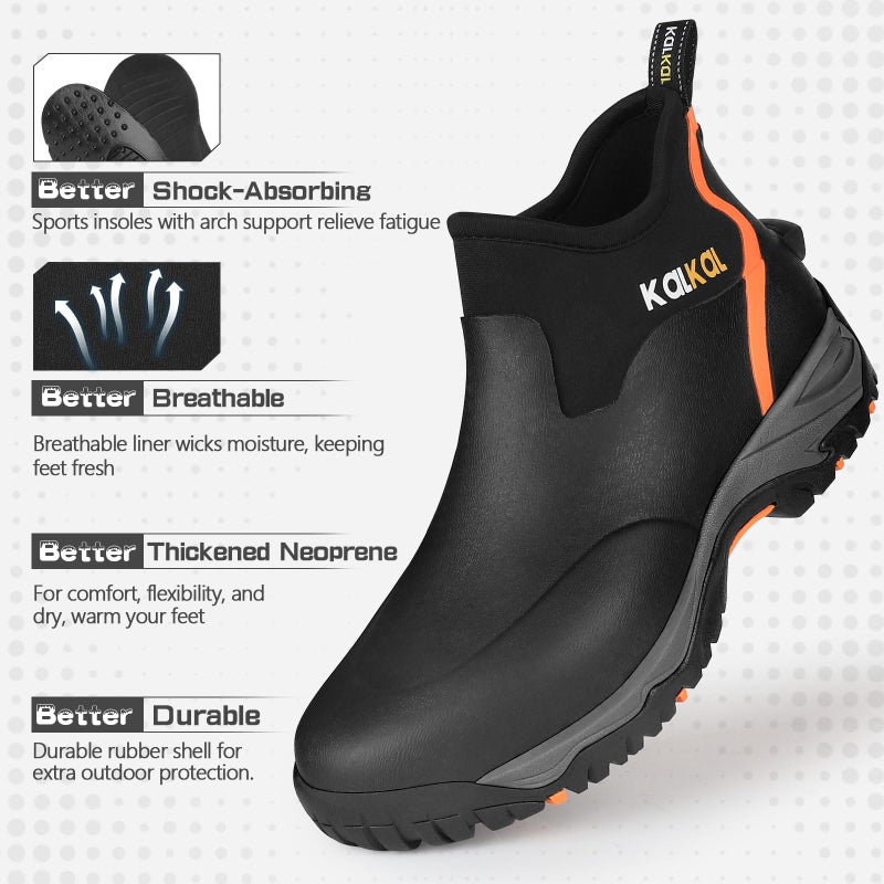 Kalkal Men's Rubber Boots, Waterproof Ankle Rain Boots, Insulated Working Booties with Comfortable Sports Sole, Outdoor Mud Boots for Yard Chore (Black,Size9) - Image 5