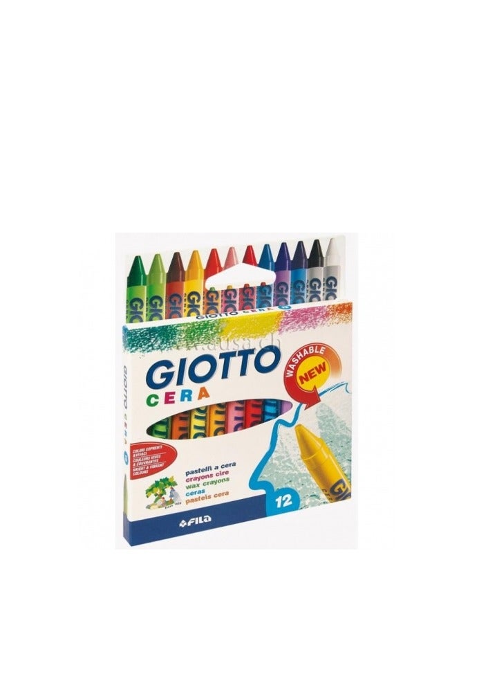 Giotto Non Toxic Washable Crayons - Box of 12 Crayons - Coloring and Drawing Wax - GIOTTO Brand