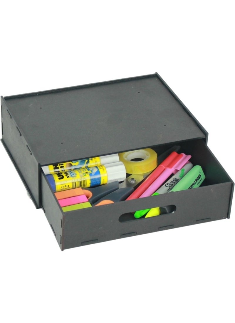 Starlightning Secret Drawer Organizer Under Desk Storage Box Large Horizontal Demountable MDF Black Color  - Image 1