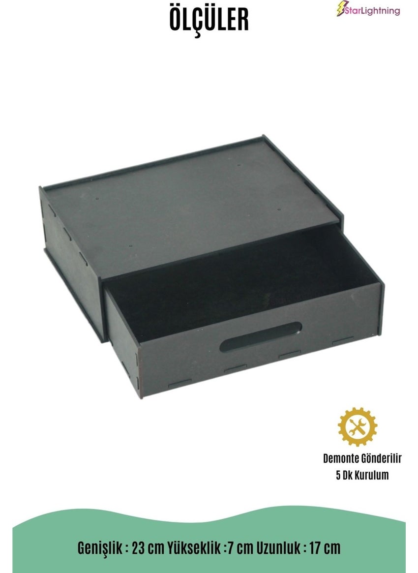 Starlightning Secret Drawer Organizer Under Desk Storage Box Large Horizontal Demountable MDF Black Color  - Image 2